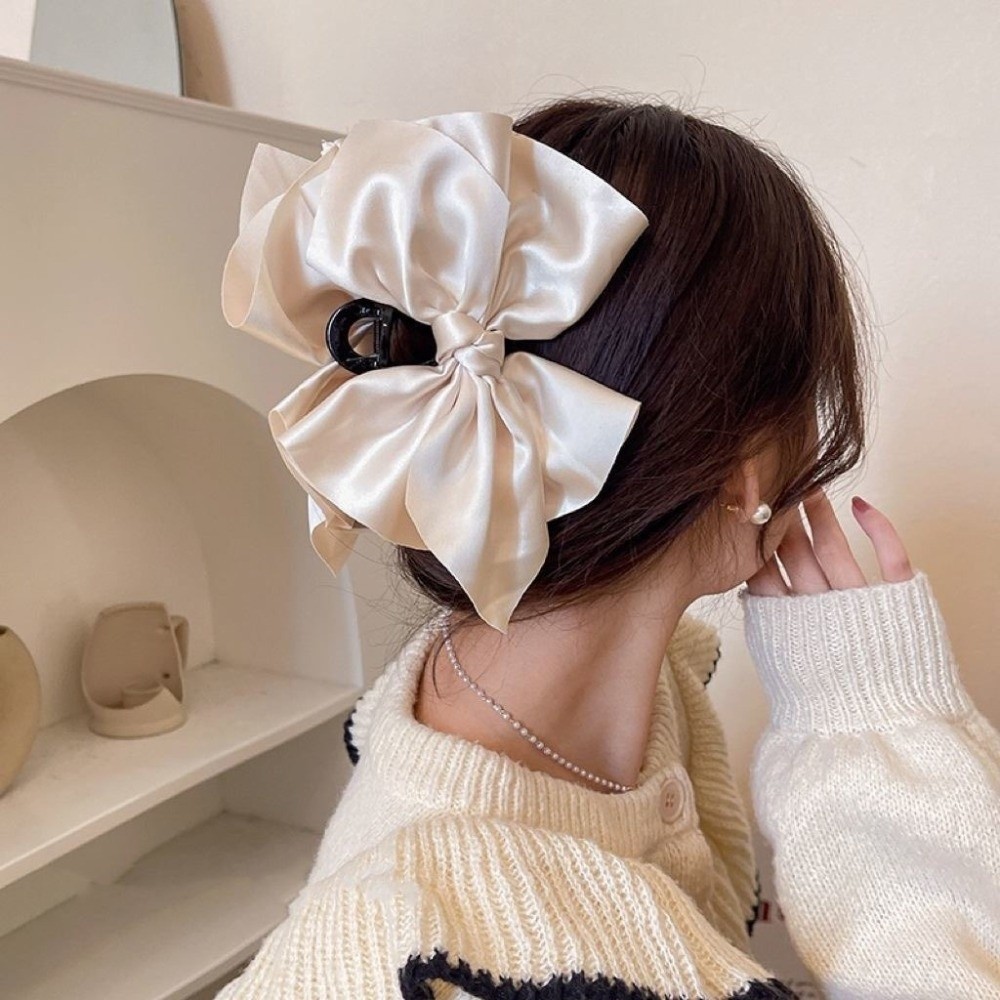 Ribbon Bow Gift - Creative Satin Big Bow Hairgrips Beige