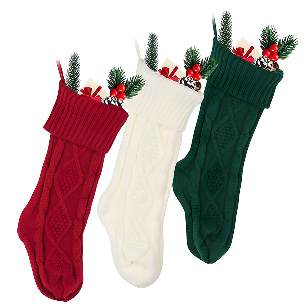 3Pcs 3 Colors Knitted Acrylic  - Christmas Stocking Hanging avaliação e preço