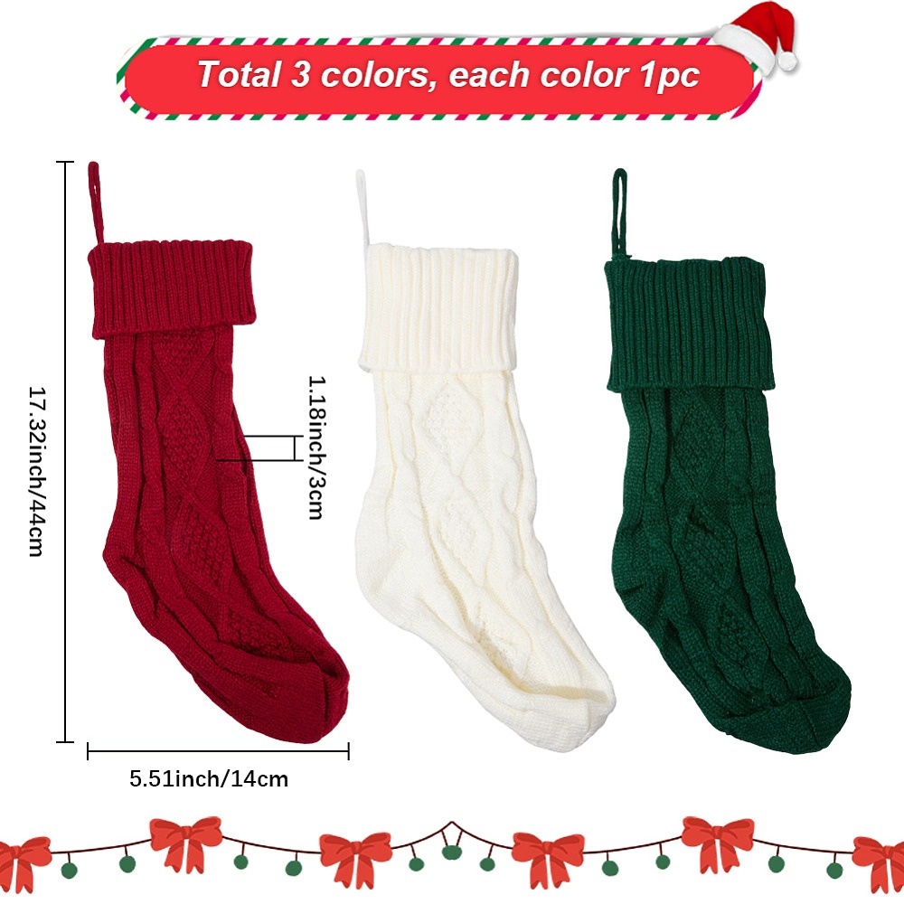 3Pcs 3 Colors Knitted Acrylic  - Christmas Stocking Hanging avaliação e preço