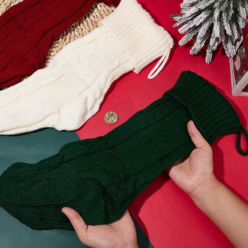 3Pcs 3 Colors Knitted Acrylic  - Christmas Stocking Hanging avaliação e preço