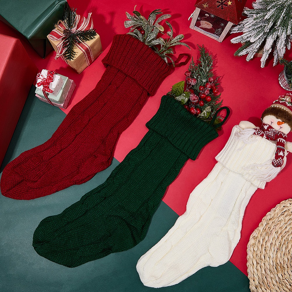 3Pcs 3 Colors Knitted Acrylic  - Christmas Stocking Hanging avaliação e preço
