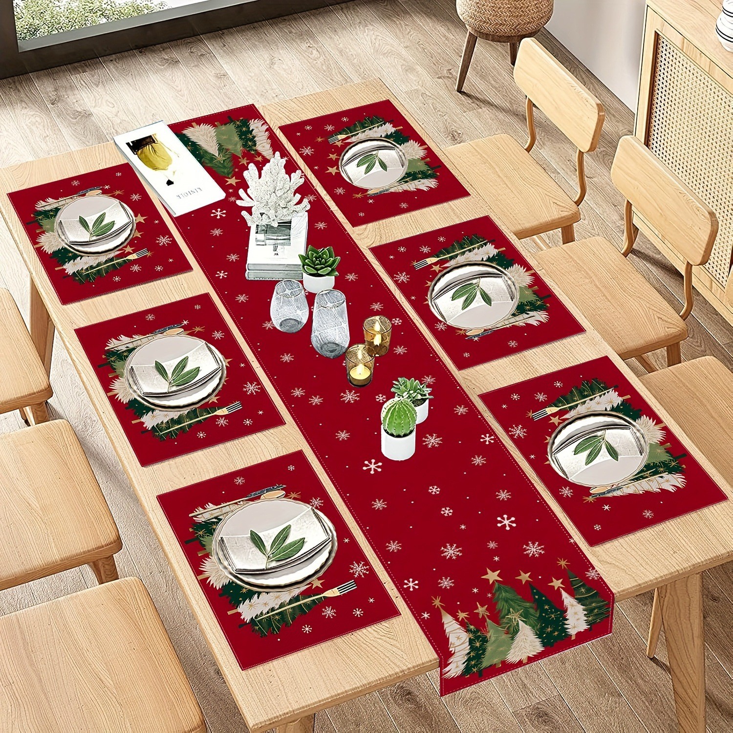 7-Piece Christmas Placemat and - Christmas Table Runner avaliação e preço