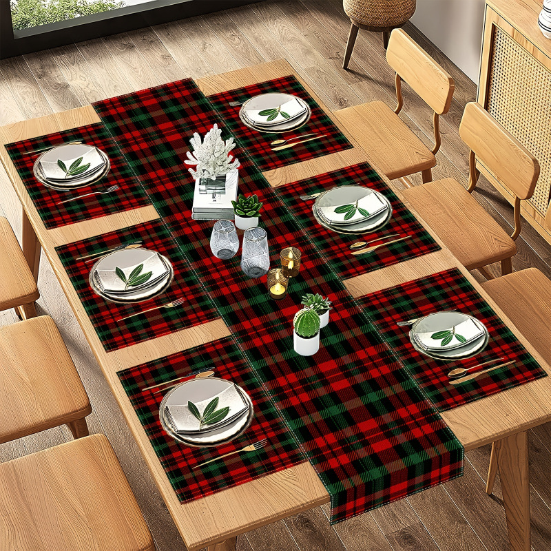 7-Piece Christmas Placemat and - Christmas Table Runner avaliação e preço