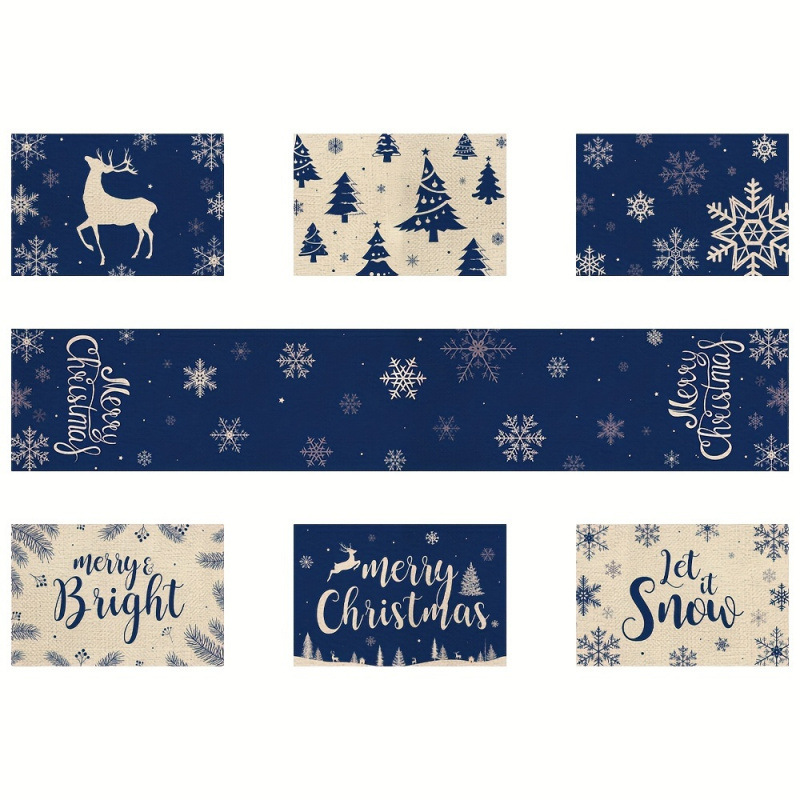 7-Piece Christmas Placemat and - Christmas Table Runner avaliação e preço