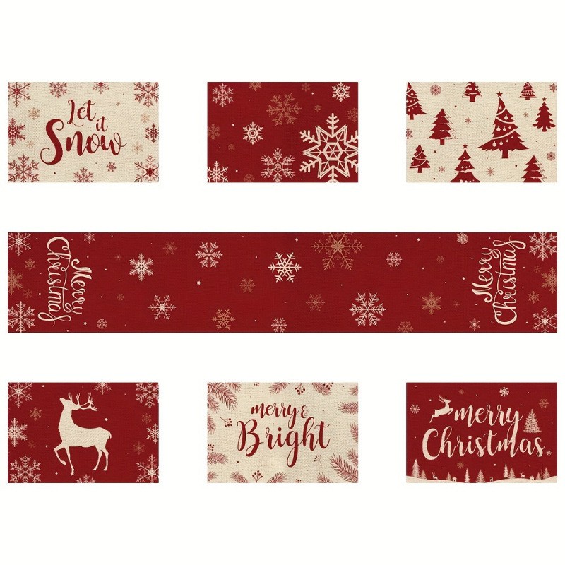 7-Piece Christmas Placemat and - Christmas Table Runner avaliação e preço
