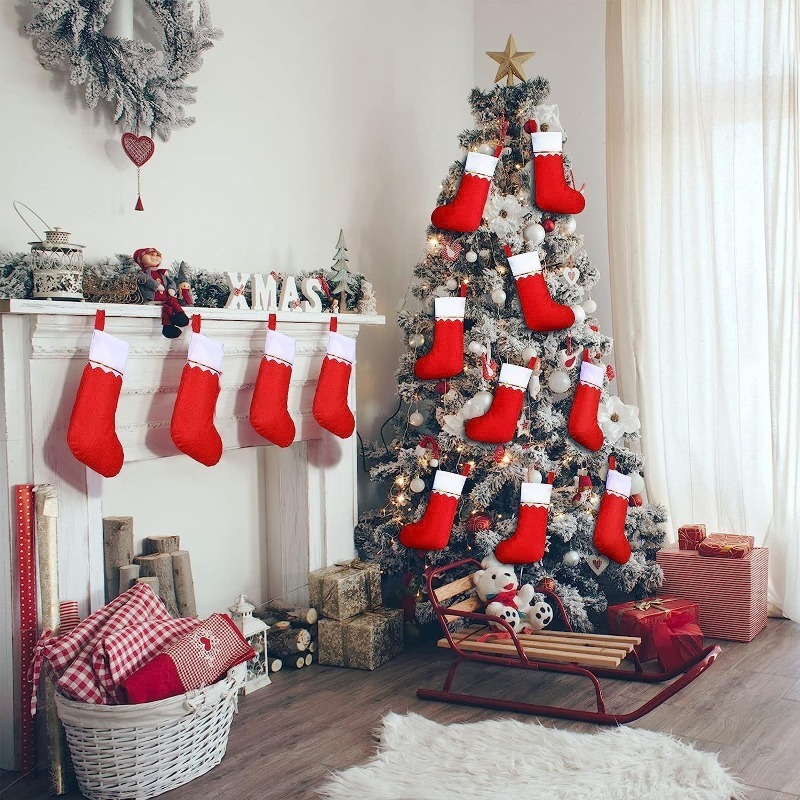Double Sided Gold Trim Christm - Christmas Stocking Hanging avaliação e preço