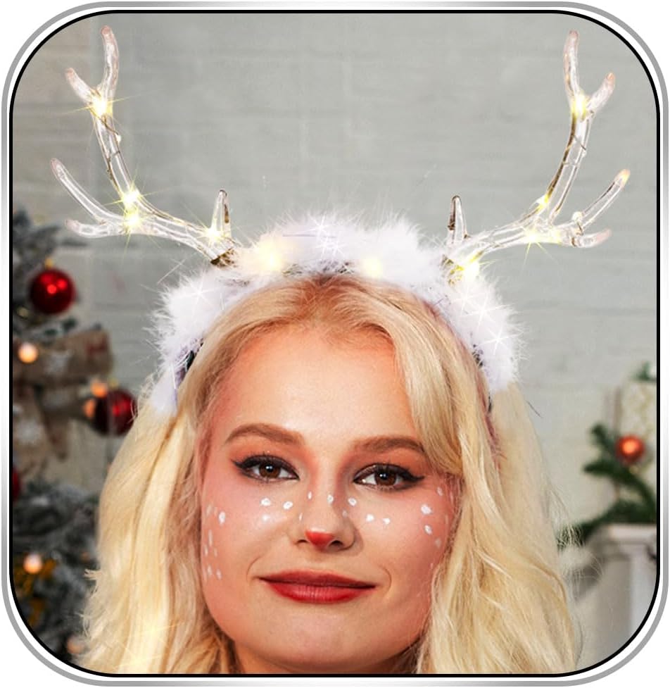 Glowing Clear Christmas Deer F - Reindeer Antlers Headband avaliação e preço