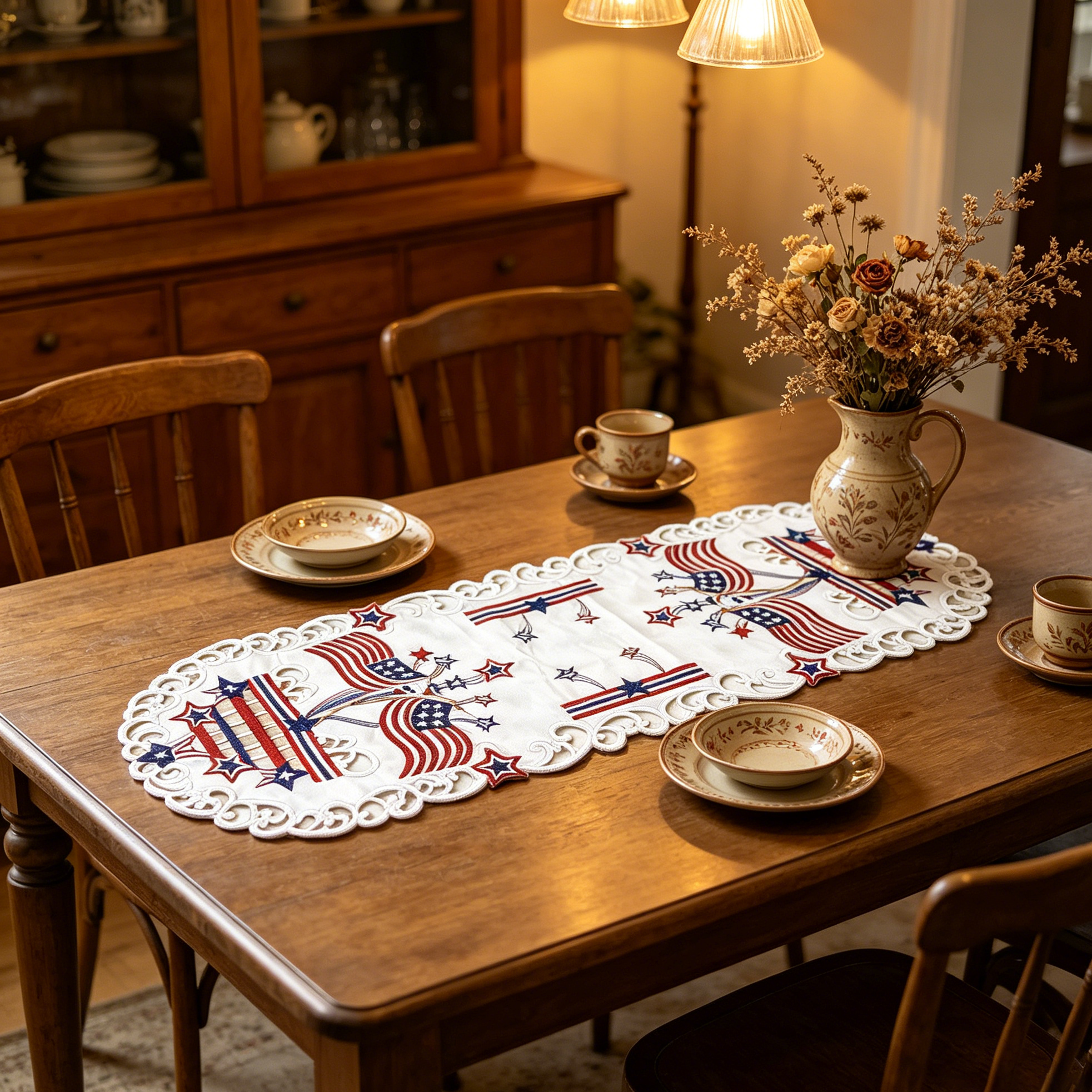USA Independence Day Flag Embr - Christmas Table Runner avaliação e preço