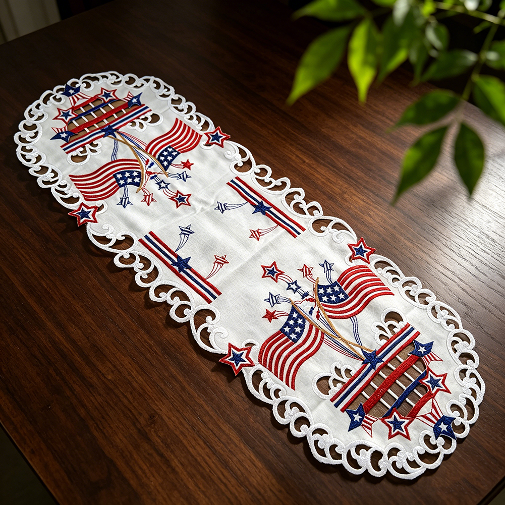 USA Independence Day Flag Embr - Christmas Table Runner avaliação e preço