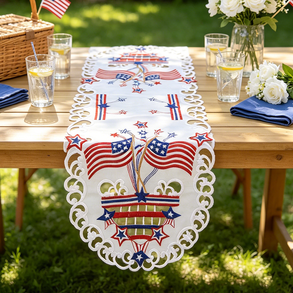 USA Independence Day Flag Embr - Christmas Table Runner avaliação e preço