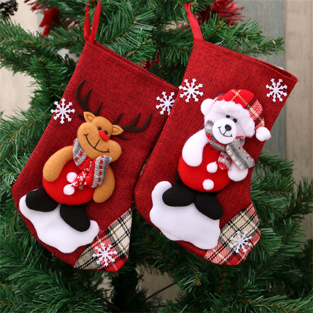 Linen Christmas Stockings Gift - Christmas Stocking Hanging avaliação e preço