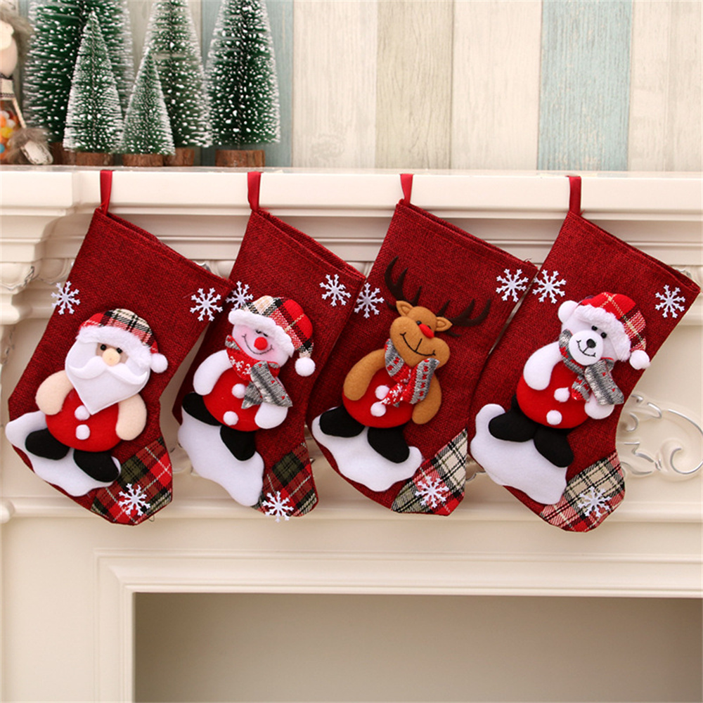 Linen Christmas Stockings Gift - Christmas Stocking Hanging avaliação e preço