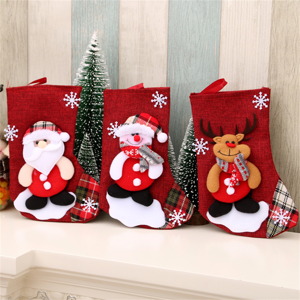 Linen Christmas Stockings Gift - Christmas Stocking Hanging avaliação e preço