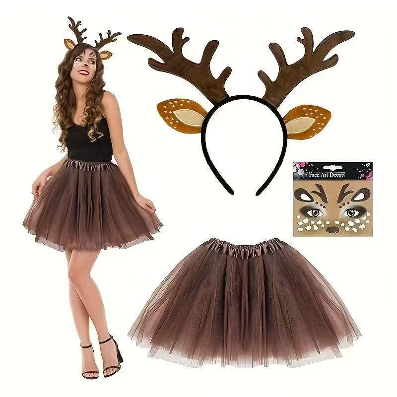 Reindeer Costume Set Antler He - Reindeer Antlers Headband avaliação e preço