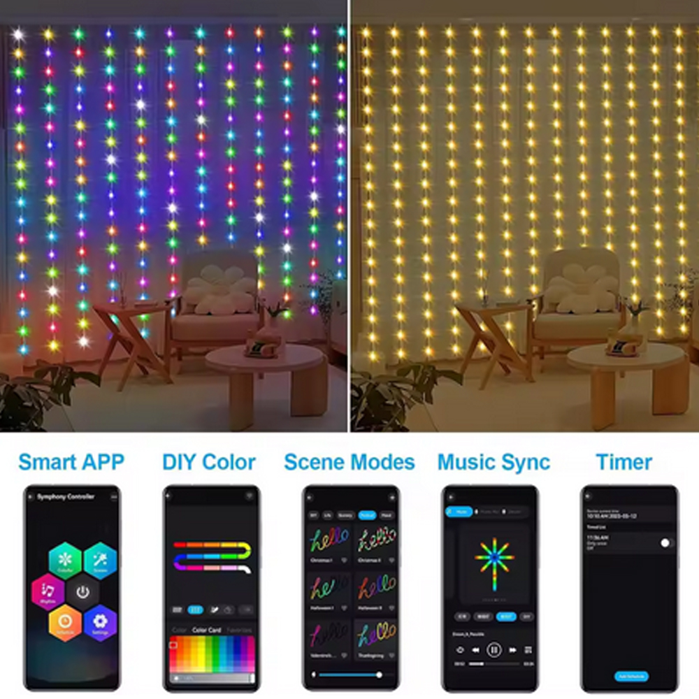 3M RGB Smart LED Curtain Light - Christmas Lights Outdoor avaliação e preço