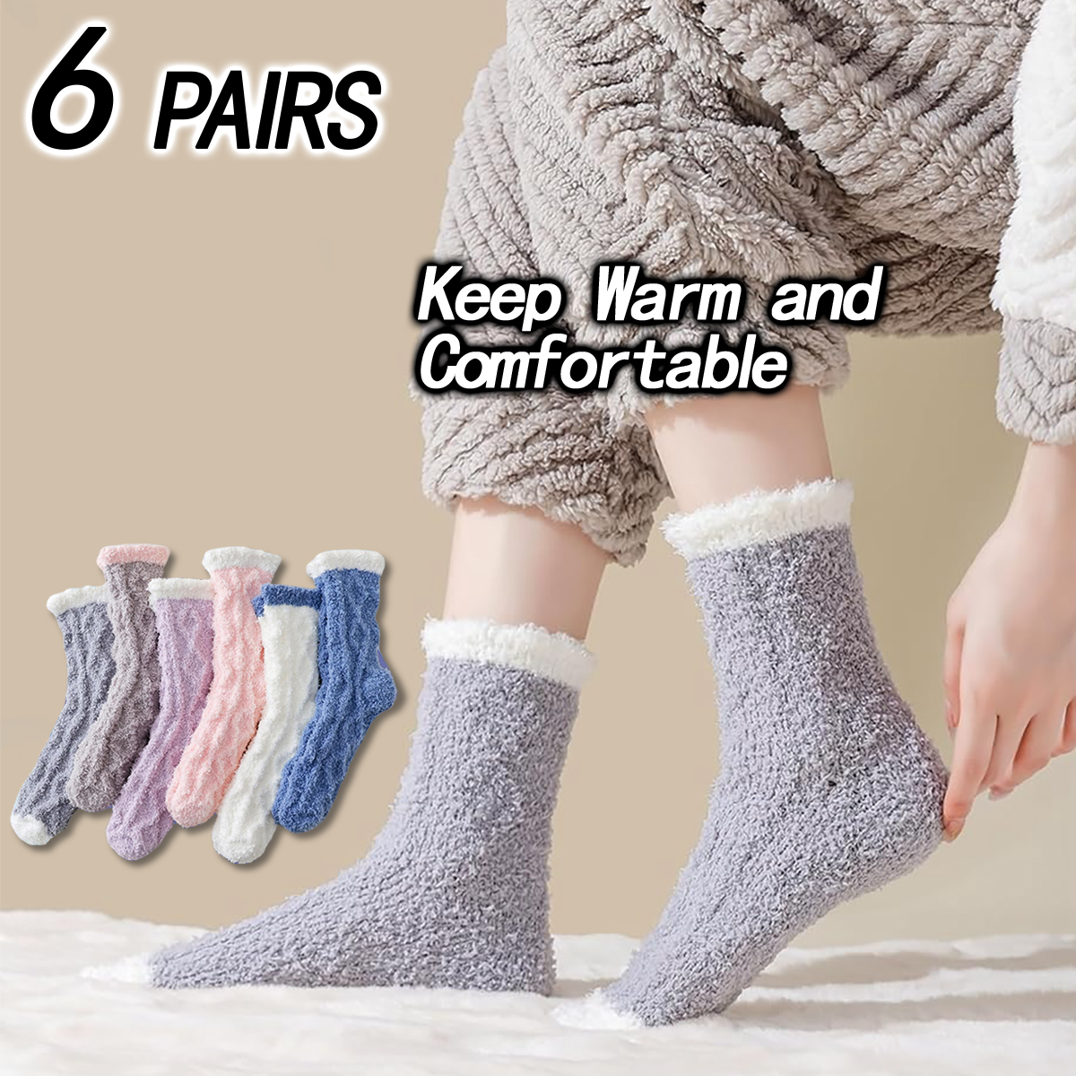 6/12 Pairs of Fuzzy Socks Soft - Christmas Stocking Hanging avaliação e preço